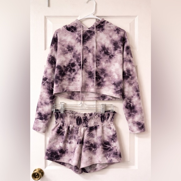 Midnight Bakery Other - Y2K Cozy Tie Dye Lounge Set Cropped Hoodie & Shorts Soft Girl Womens Medium PJ
